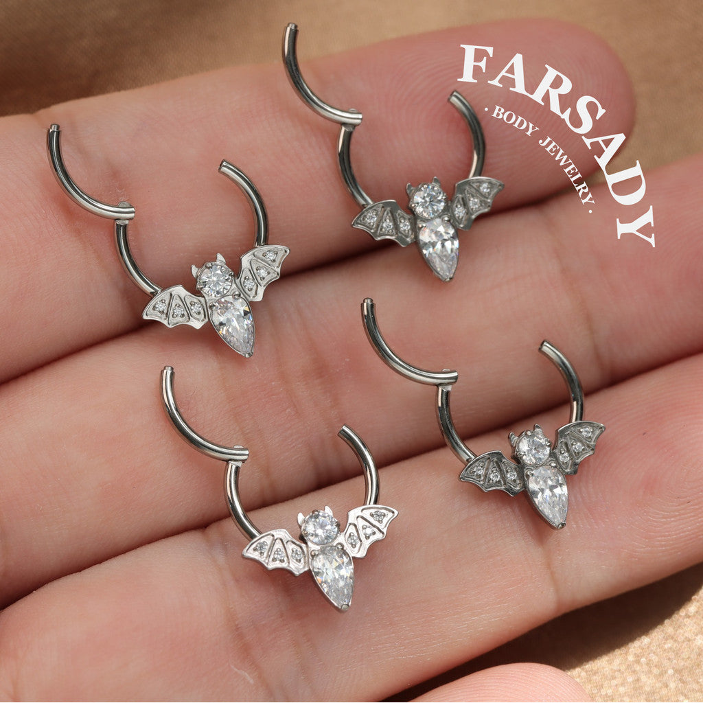 Moon Bat - ASTM F136 Titanium Hinged Clicker Hoop / Fits 16G Septum Ring Helix Conch Cartilage Earring