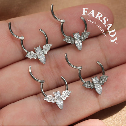 Moon Bat - ASTM F136 Titanium Hinged Clicker Hoop / Fits 16G Septum Ring Helix Conch Cartilage Earring