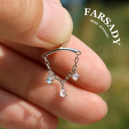 Teardrop Moonstone - 925 Silver Threadless Stud / Fits Vertical Helix Hidden Rook Earring