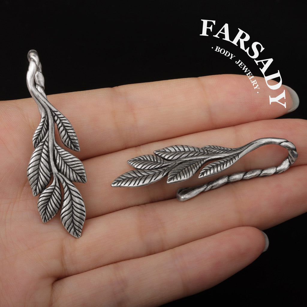 Thin Leaf - 316L Hanging Style Ear Weights / Fits 4G 2G Stretched Ear Lobes Tunnels Plugs