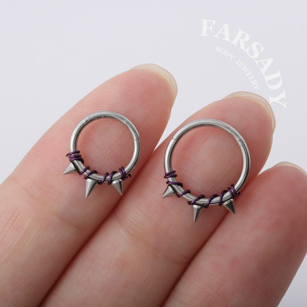 Violet Bind - Purple Wire Spike Hinged Clicker Hoop / Fits 16G Septum Ring Helix Conch Cartilage Earring