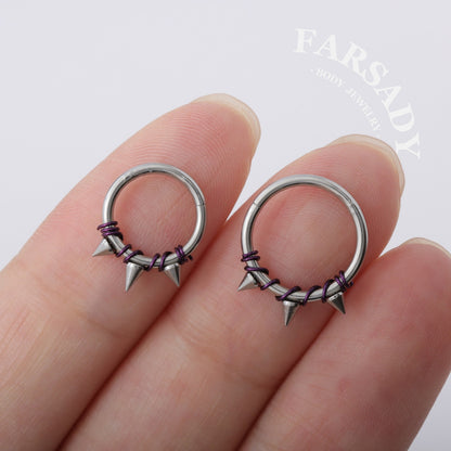Violet Bind - Purple Wire Spike Hinged Clicker Hoop / Fits 16G Septum Ring Helix Conch Cartilage Earring