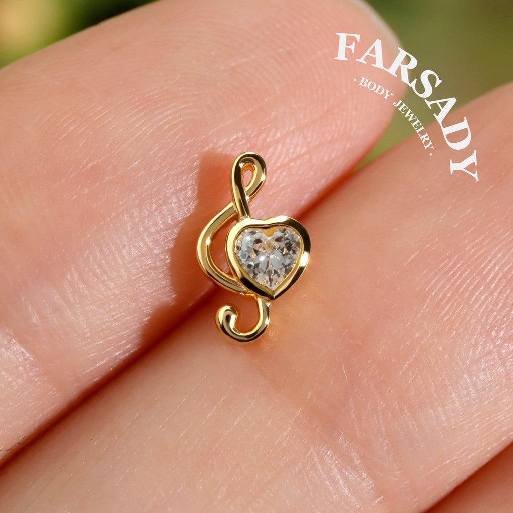Melody Heart - 925 Silver Threadless Stud / Fits Cartilage Helix Tragus Lobe Nostril Piercing