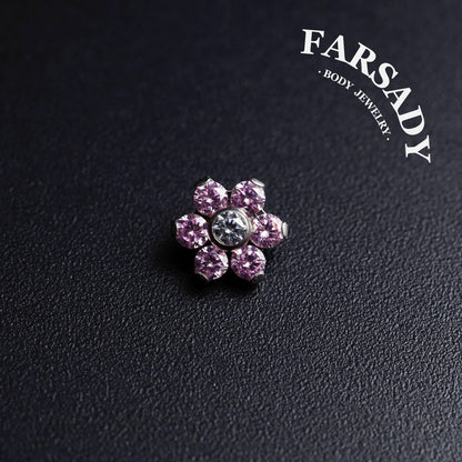 Six Stone Flower - F136 Titanium Internally Threaded Stud / Fits Cartilage Helix Tragus Lobe Nostril Piercing