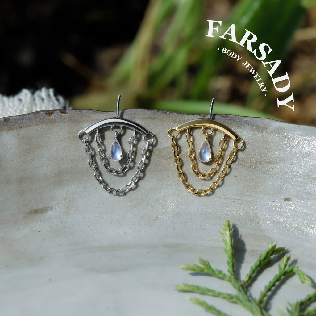 Moon Tassel - 925 Silver Threadless Stud / Fits Vertical Helix Hidden Rook Earring