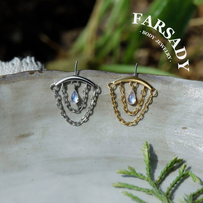 Moon Tassel - 925 Silver Threadless Stud / Fits Vertical Helix Hidden Rook Earring