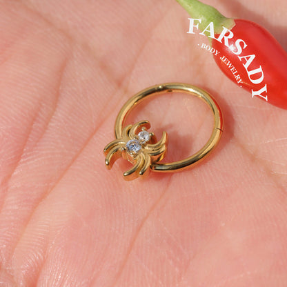 16G Spider Septum Ring Earring Hinged Clicker Inlaid 5A Cubic Zirconia Multi Position Piercing Jewelry Helix Conch Daith Rook Tragus Sparkling Daily Wear With Gift Box