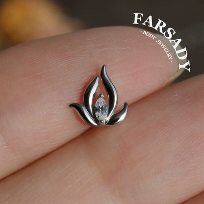 Mini Lotus Threadless Push In Helix Stud, Sterling Silver Cartilage Stud, Flat Back Titanium Post, Design Flower Tragus/ Lobe/ Lip Earring