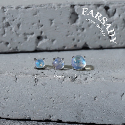 Lunar Nacre - F136 Titanium Natural Moonstone Replacement Tops / Fits Threadless Ear Studs / Multi Size Tops for Helix Tragus Cartilage Piercing DIY Jewelry Parts