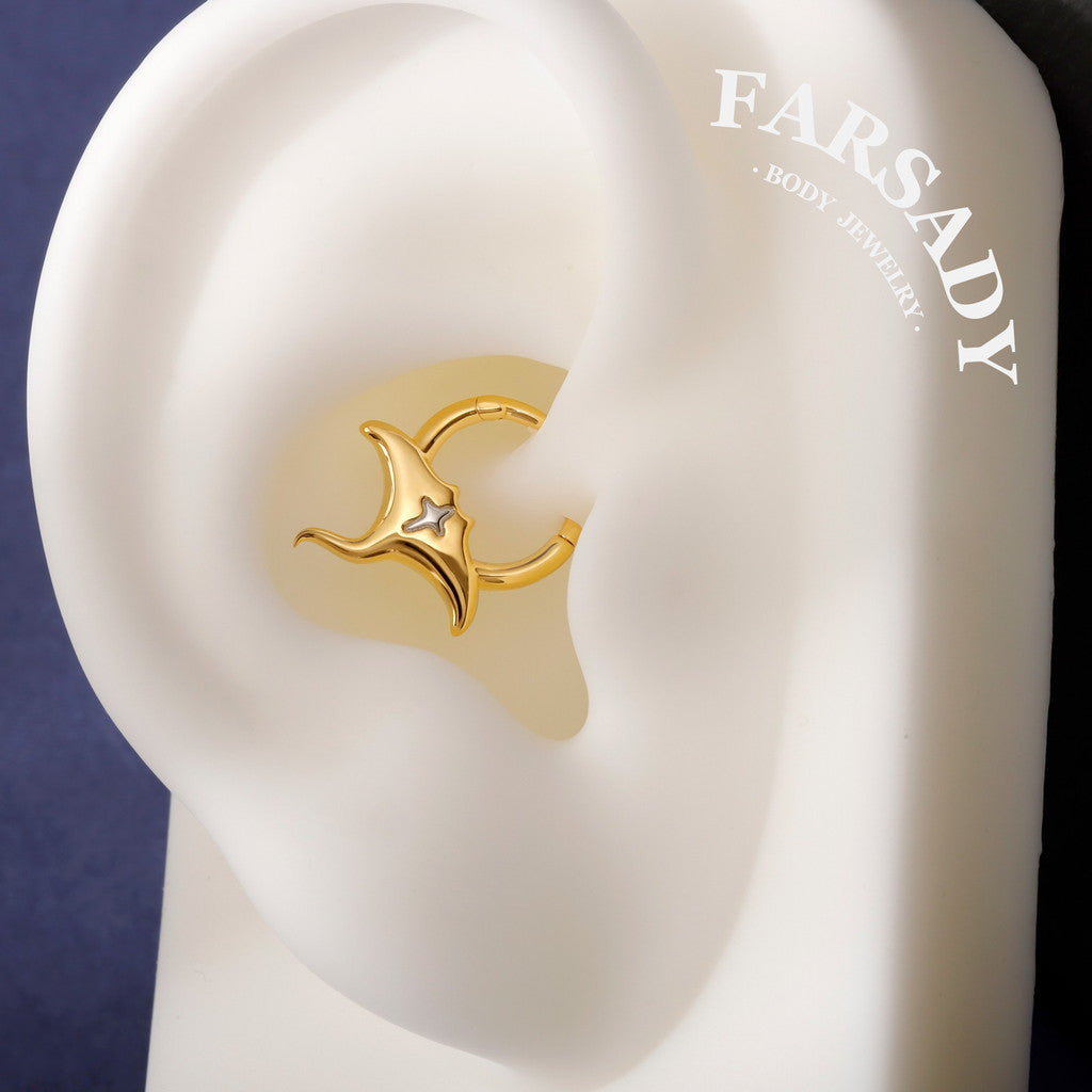 Manta Annulus - 925 Silver Hinged Clicker Hoop / Fits 16G Septum Ring Helix Conch Daith Earring