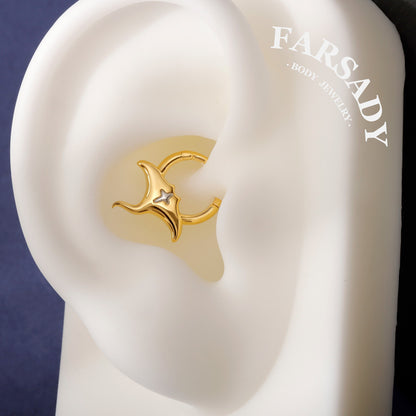 Manta Annulus - 925 Silver Hinged Clicker Hoop / Fits 16G Septum Ring Helix Conch Daith Earring