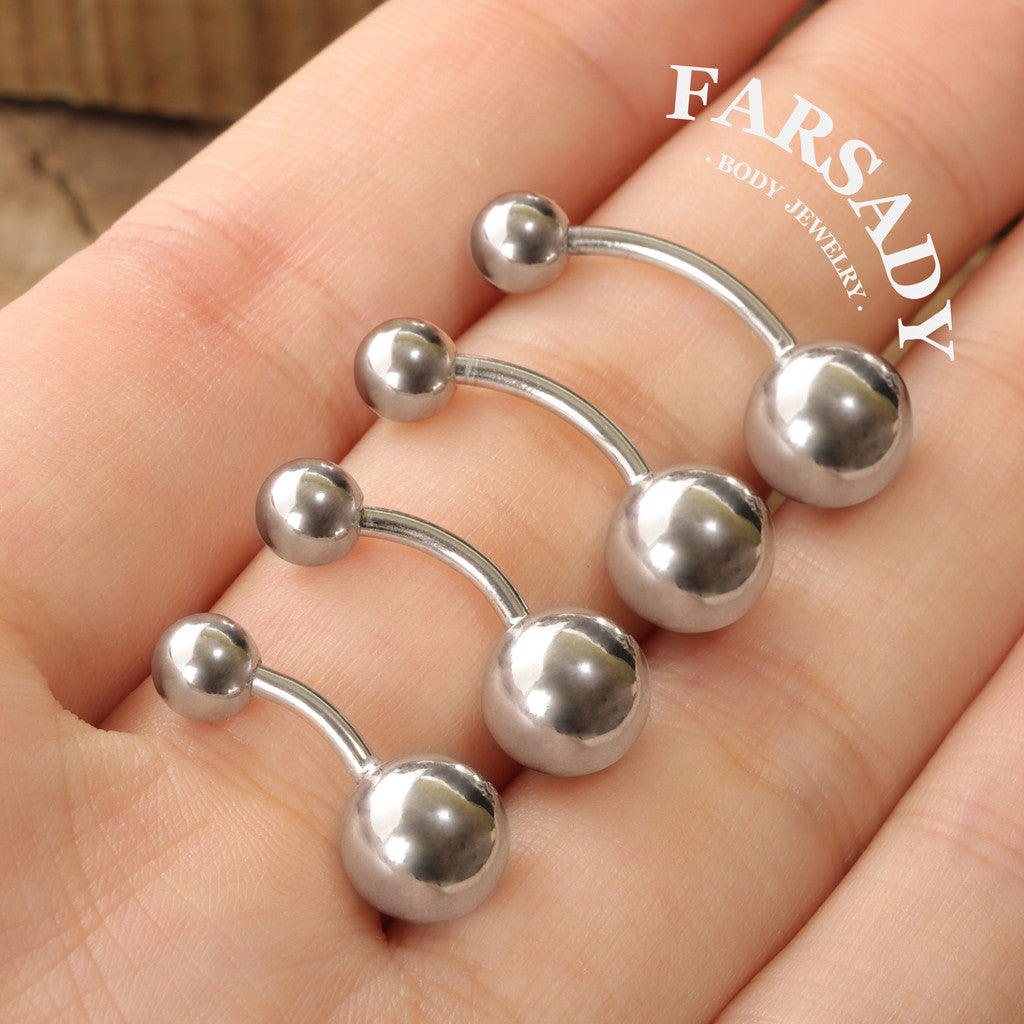 Dual Sphere - 925 Silver Belly Button Ring / Fits 14G Navel Piercing