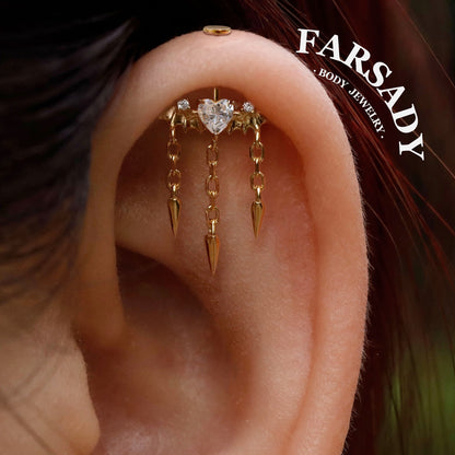 Bat Wing Heart - 925 Silver Threadless Stud / Fits Vertical Helix Hidden Rook Earring