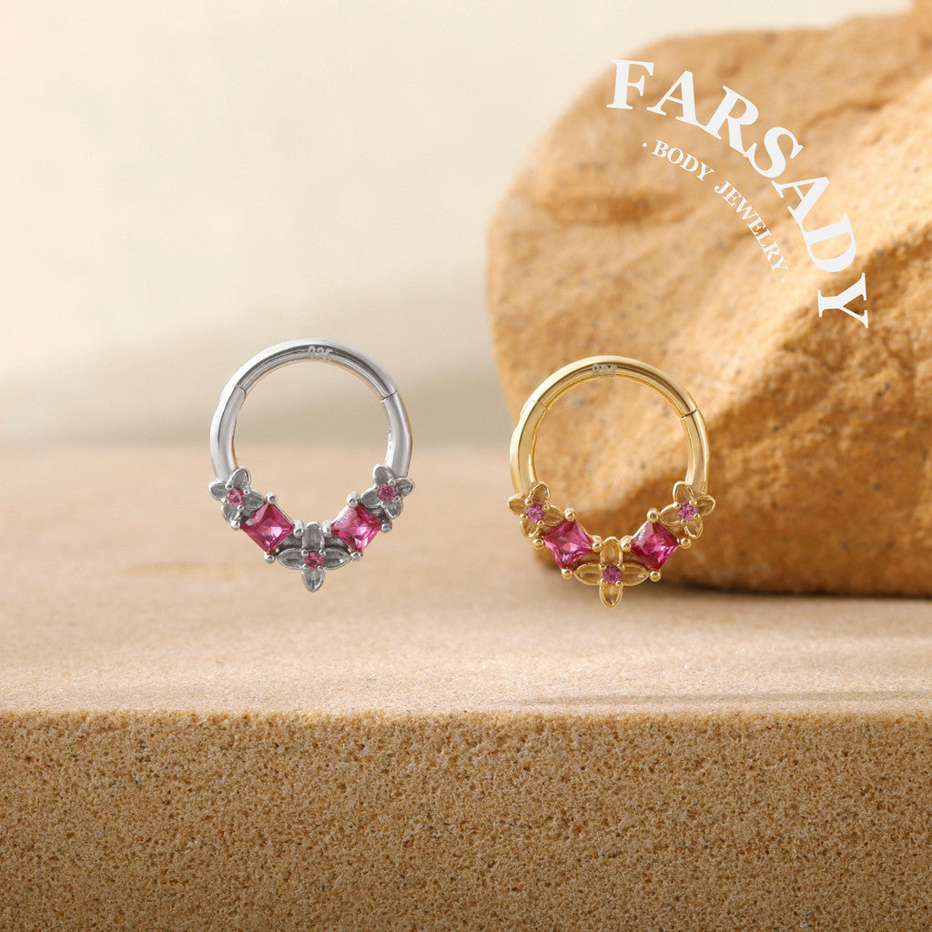 Fuchsia Arc - 925 Silver Hinged Clicker Hoop / Fits 16G Septum Ring Helix Conch Daith Earring