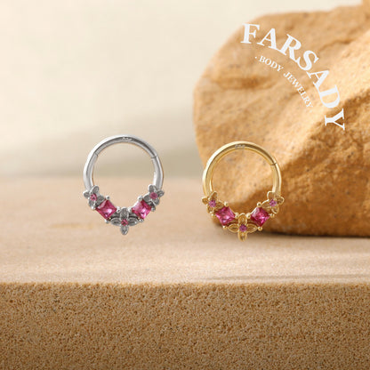 Fuchsia Arc - 925 Silver Hinged Clicker Hoop / Fits 16G Septum Ring Helix Conch Daith Earring