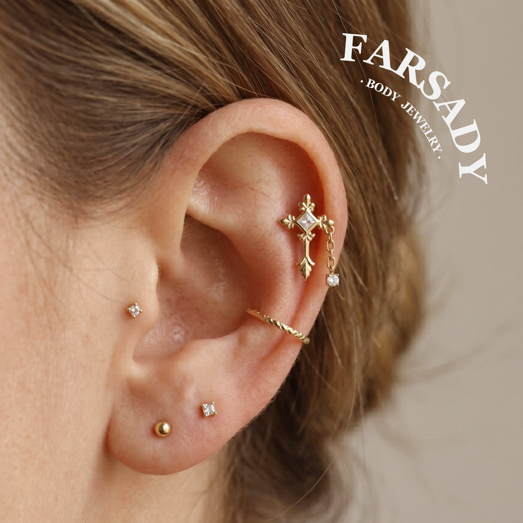 Vein Cross - 925 Silver Threadless Stud / Fits Cartilage Helix Tragus Lobe Earring