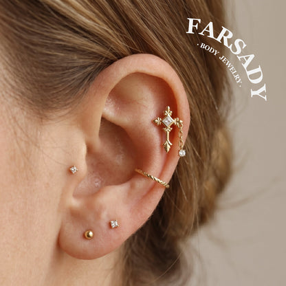 Vein Cross - 925 Silver Threadless Stud / Fits Cartilage Helix Tragus Lobe Earring