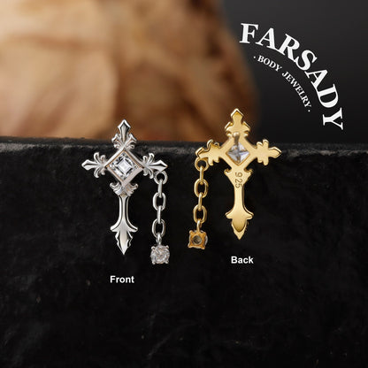 Vein Cross - 925 Silver Threadless Stud / Fits Cartilage Helix Tragus Lobe Earring