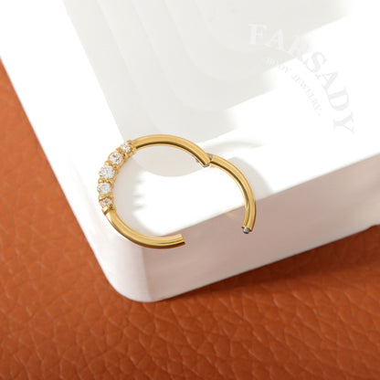 Glow Trail - CZ Hinged Clicker Hoop / Fits 16G Septum Ring Helix Conch Cartilage Earring