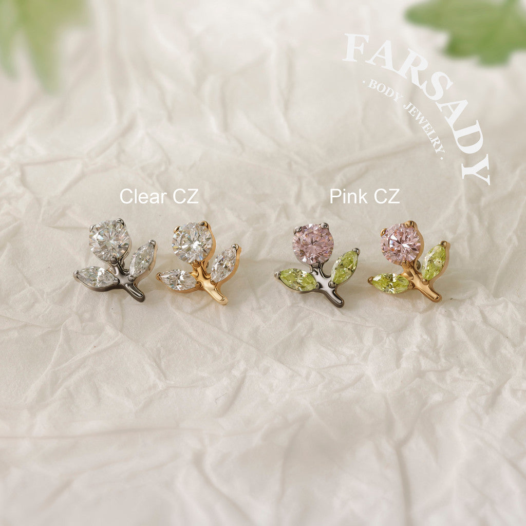 Blossom Sprig - F136 Titanium Internally Threaded Stud / Fits Cartilage Helix Tragus Lobe Nostril Piercing