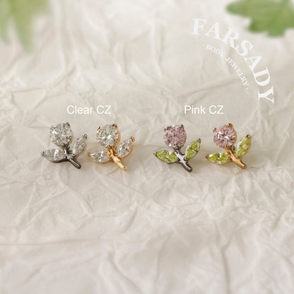 Blossom Sprig - F136 Titanium Internally Threaded Stud / Fits Cartilage Helix Tragus Lobe Nostril Piercing