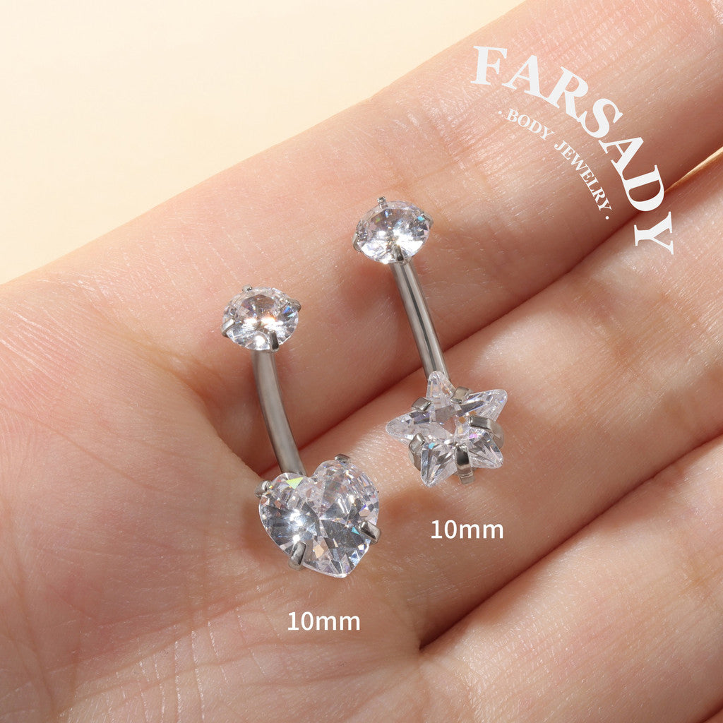 Star & Heart Tandem - F136 Titanium Internally Threaded Belly Button Ring / Fits 14G Navel Piercing