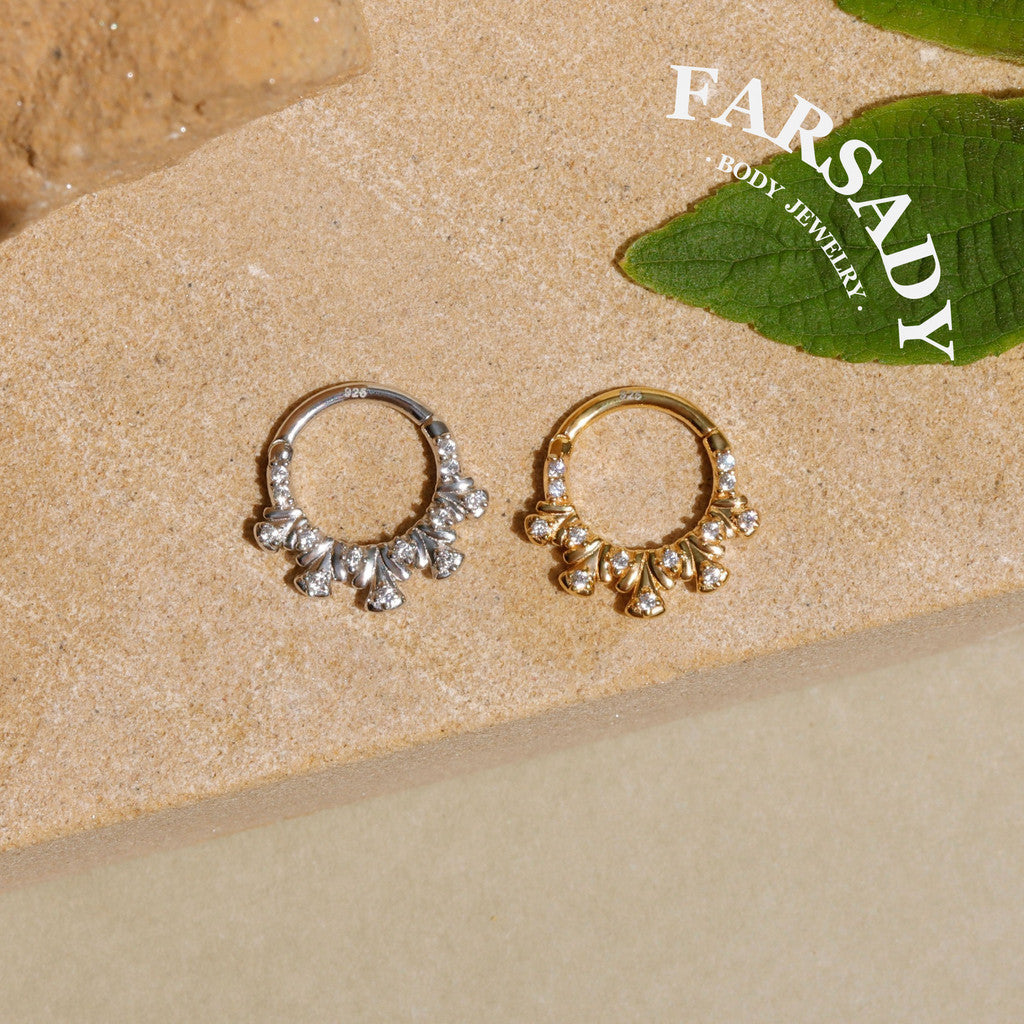 Peacock Tail Daith Hoop Earring: Sterling Silver Plated 18k solid gold, Hinged Septum Hoop Piercing Jewelry, Helix Tragus Cartilage Hoop