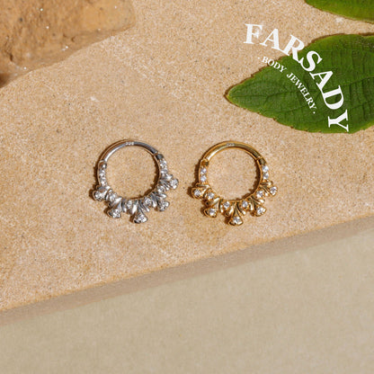 Peacock Tail Daith Hoop Earring: Sterling Silver Plated 18k solid gold, Hinged Septum Hoop Piercing Jewelry, Helix Tragus Cartilage Hoop