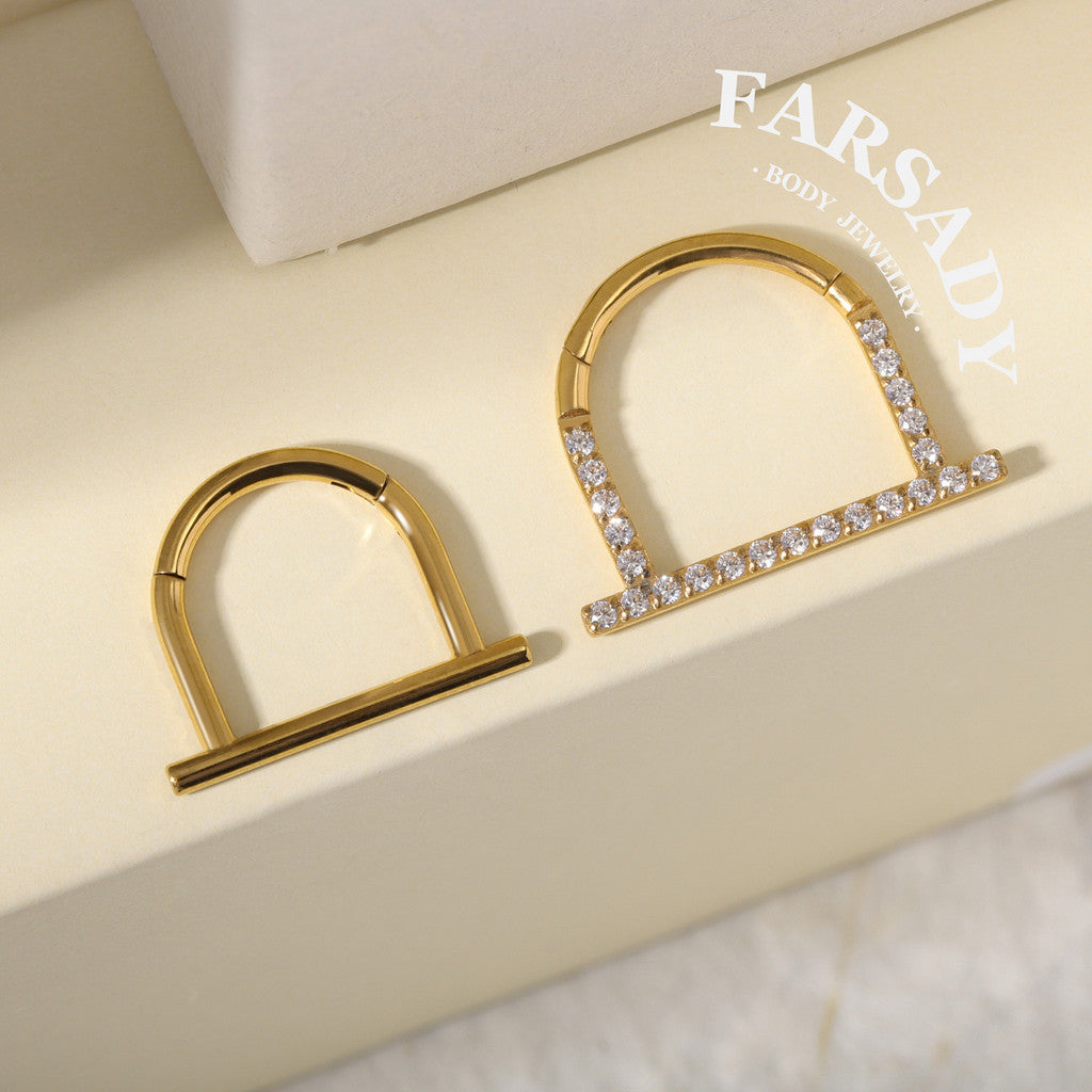 Titanium Implant Grade Septum Ring, Hinged Septum Hoop, 16G Septum Piercing Jewelry, U-shaped Septum Clicker, CZ Septum Hoop 8mm 10mm