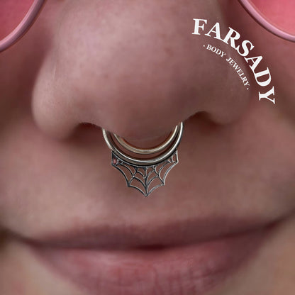 16G Spiderweb Hinged Septum Ring/Nose Ring Clicker/Sentulum Piercing Jewelry/Daith Earring Hoop/Helix Clicker Silvery Golden 1.2*8mm/10mm