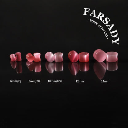 Pink Cat's Eye Stone Ear Plug Earrings 6mm-14mm Ear Gauges Stone Ear Stretchers Stretched Ears Lobe Piercing Body Jewelry