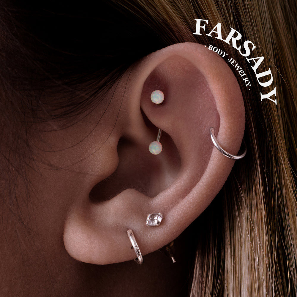 Opal Arc Tide - F136 Titanium Internal Thread Curved Barbell / Fits 16G Rook Daith Earring Lip Eyebrow Piercing
