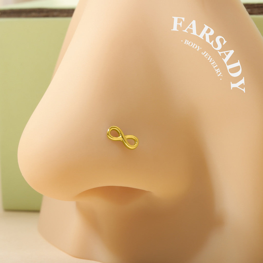 Gilded Infinity Knot - 925 Silver L-Shape Stud / Fit 20G Nose Ring
