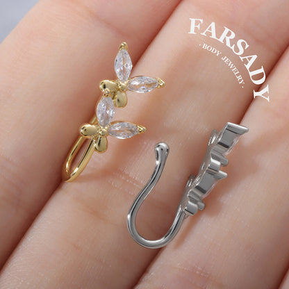Twin Petal Drift - 925 Silver Fake Nose Ring / Fit Non-Pierced Nose Ring