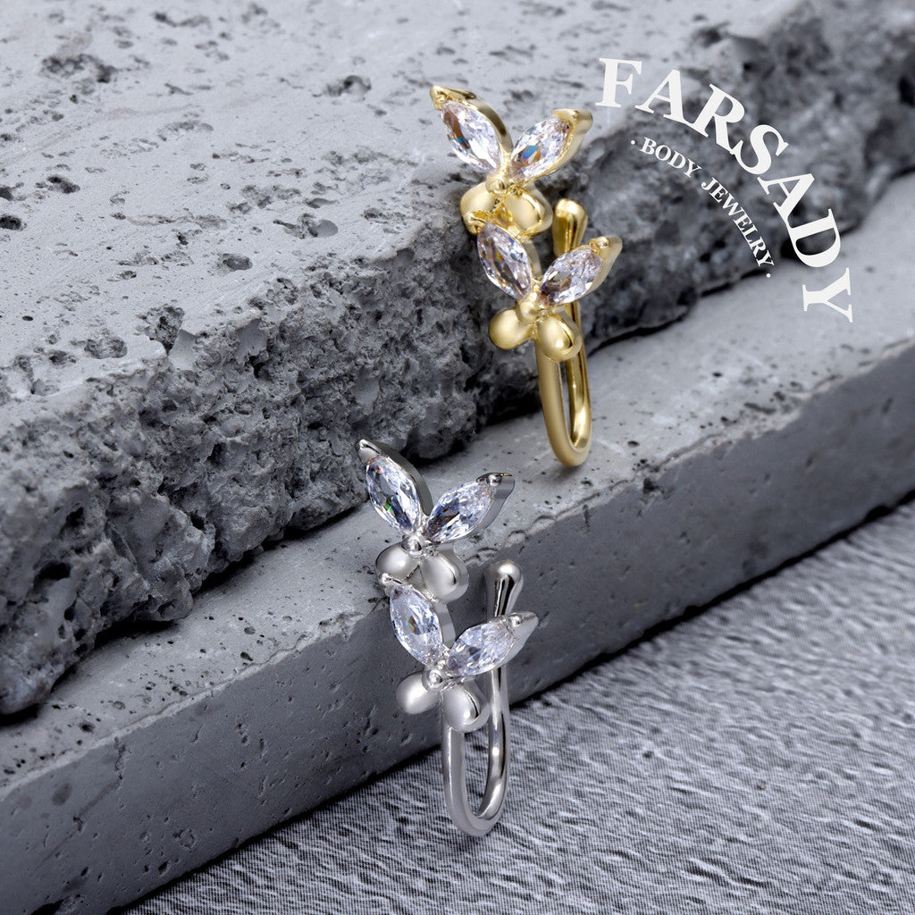 Twin Petal Drift - 925 Silver Fake Nose Ring / Fit Non-Pierced Nose Ring