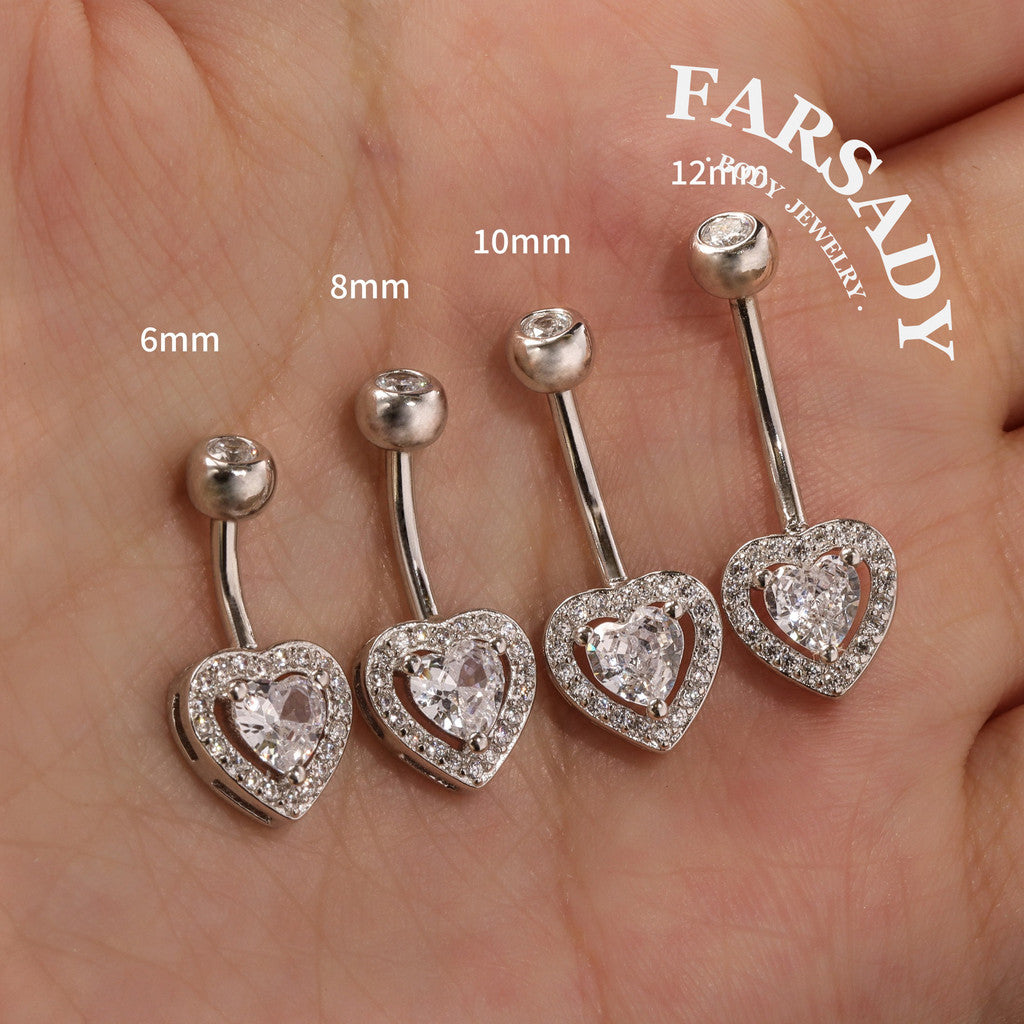 Embrace Heart - 925 Silver Clear CZ Belly Button Ring / Fits 14G Navel Piercing