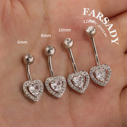 Embrace Heart - 925 Silver Clear CZ Belly Button Ring / Fits 14G Navel Piercing