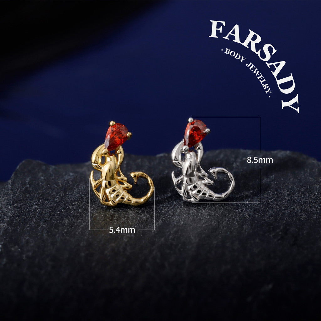 Venom Ruby Scorpion - F136 Titanium Threadless Stud / Fits Cartilage Helix Tragus Lobe Earring