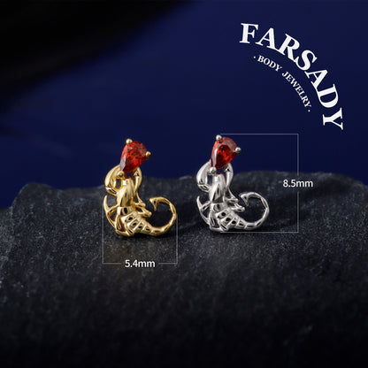 Venom Ruby Scorpion - F136 Titanium Threadless Stud / Fits Cartilage Helix Tragus Lobe Earring