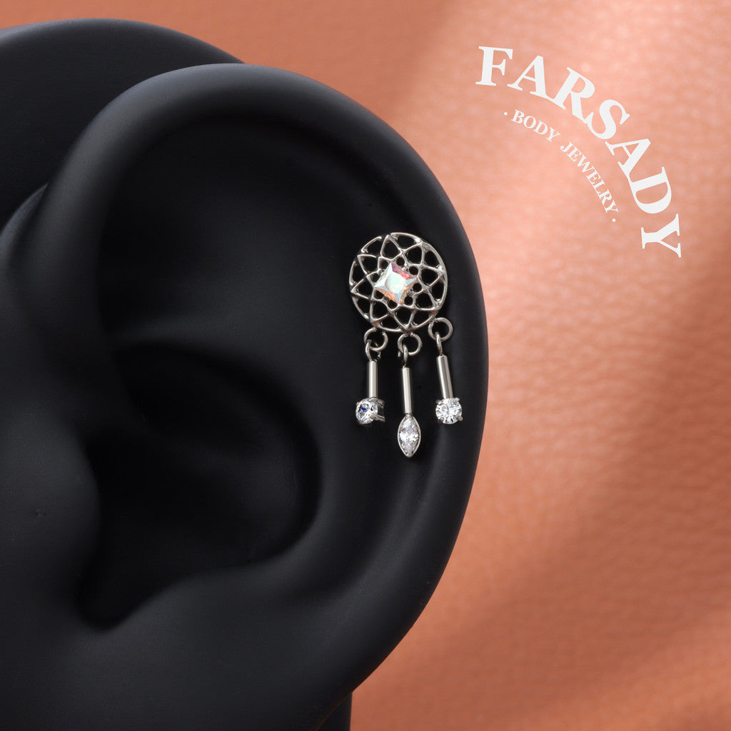 Dream Catcher - F136 Titanium Internally Threaded Stud / Fits Cartilage Helix Tragus Lobe Piercing