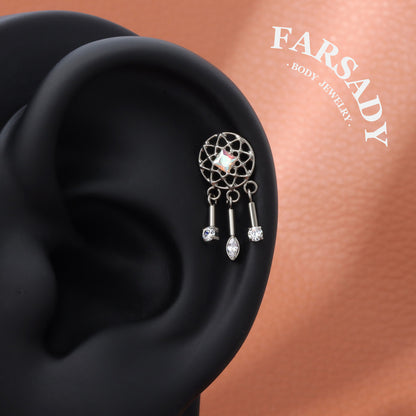 Dream Catcher - F136 Titanium Internally Threaded Stud / Fits Cartilage Helix Tragus Lobe Piercing