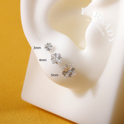 Color Square Zircon - F136 Titanium Colorful CZ Replacement Tops / Fits Threadless Ear Studs