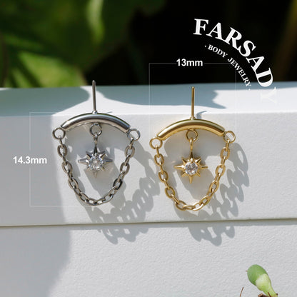 North Star Chain - F136 Titanium Threadless Stud / Fits Vertical Helix Hidden Rook Earring