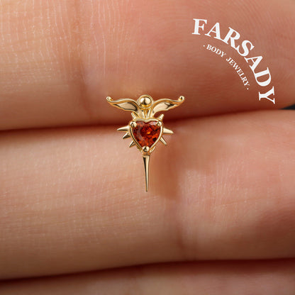 Scarlet Wingthor - 925 Silver Threadless Stud / Fits Cartilage Helix Tragus Lobe Nostril Piercing