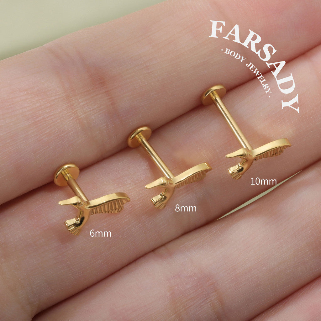 Winged Hush - F136 Titanium Internally Threaded Stud / Fits Cartilage Helix Tragus Lobe Nostril Piercing
