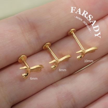 Winged Hush - F136 Titanium Internally Threaded Stud / Fits Cartilage Helix Tragus Lobe Nostril Piercing