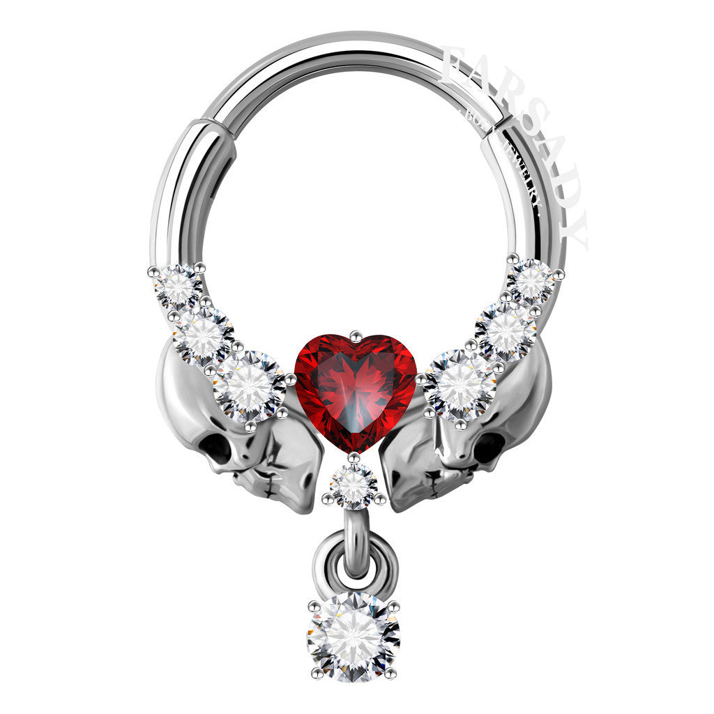 16G 316L Skull&Heart Setpum Ring| Septum Clicker Gold| Gothic Daith Piercing| Dangle Daith/Helix/Tragus Hoop Earring| Halloween Gift Idea
