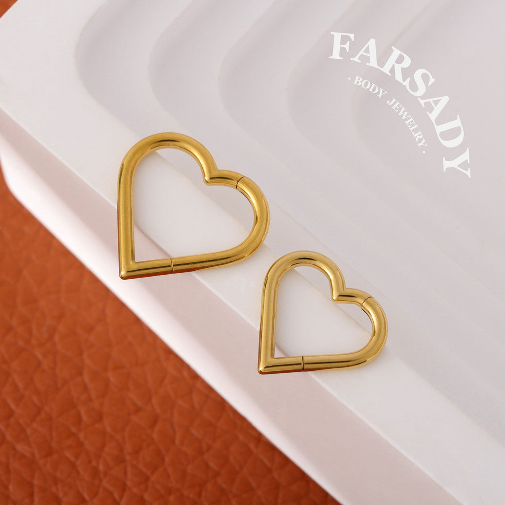 16G Titanium Heart Daith Earring, Hinged Clicker Hoop Gold Plated, Daith Piercing Jewelry, Helix Tragus Ring 1.2x8mm 10mm