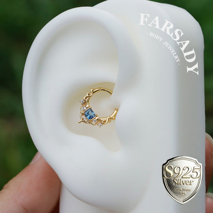Byzantine Art Septum Ring Sterling Silver Plated 18k Gold/ 16G Hinged Septum Clicker/ Daith Hoop Earring/ Helix Tragus Piercing Jewelry