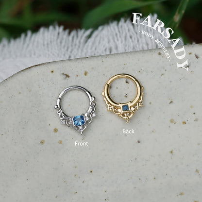 Byzantine Art Septum Ring Sterling Silver Plated 18k Gold/ 16G Hinged Septum Clicker/ Daith Hoop Earring/ Helix Tragus Piercing Jewelry